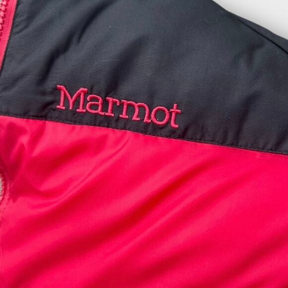 Vintage 90s Marmot Down Puffer Coat Full Zip Red Black Yoke Men's sz Medium - Picture 7 of 12